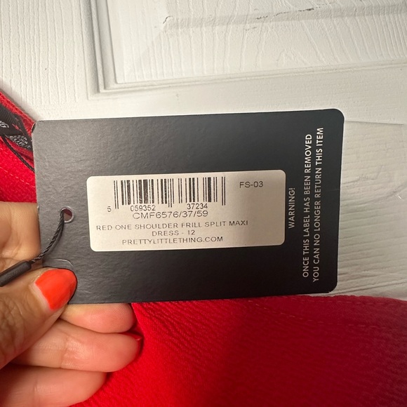 Red One Shoulder Frill Split Maci Dress - Picture 5 of 7